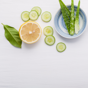 Aloe vera and citrus, natural ingredients for Ayurvedic face washing.
