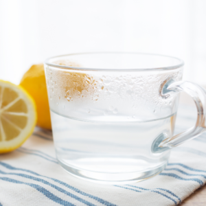 Warm water with lemon to stimulate elimination and digestion.