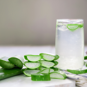 A refreshing aloe vera drink, ideal for hydration and oral wellness after tongue scraping.