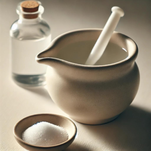 Purified water and non-iodized salt for nasal irrigation with a Neti Pot.