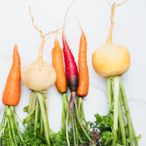 Seasonal root vegetables for the Seasonal eating Ayurveda guide recipes.