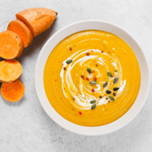 A creamy sweet potato soup, great for warming the digestive fire