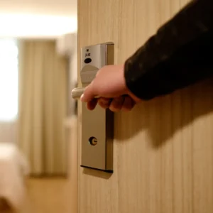 Midlife woman opening a door, symbolizing a fresh start for brain health and mental clarity